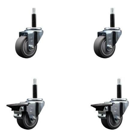 Service Caster 3'' Thermoplastic Rubber Wheel Swivel 3/4'' Expanding Stem Caster Set 2 Brakes, 4PK SCC-EX20S314-TPRB-2-PLB-2-34